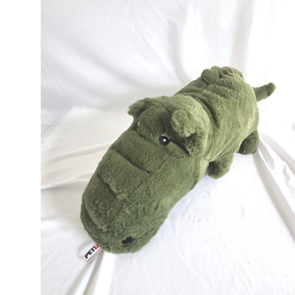 Petlou Green Dinosaur Plush Dog Toy 15 Inch Squeaker Gator Soft Stuffed Animal